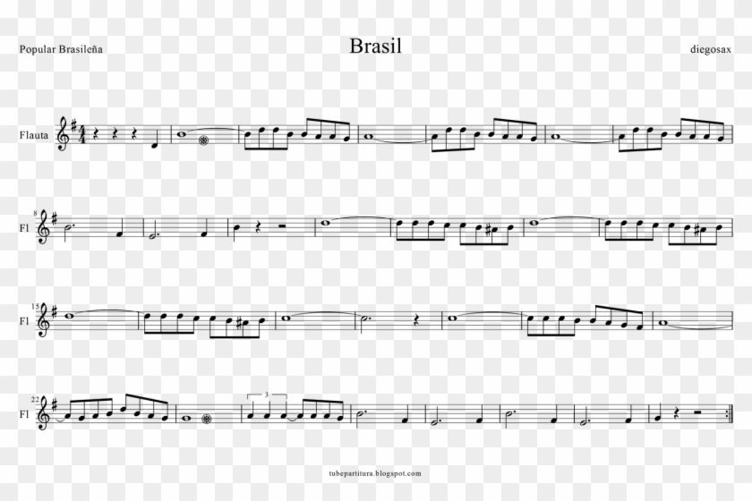 Aquarela Do Brasil Score For Flute - Brasil Flauta Traversa Clipart #3411916