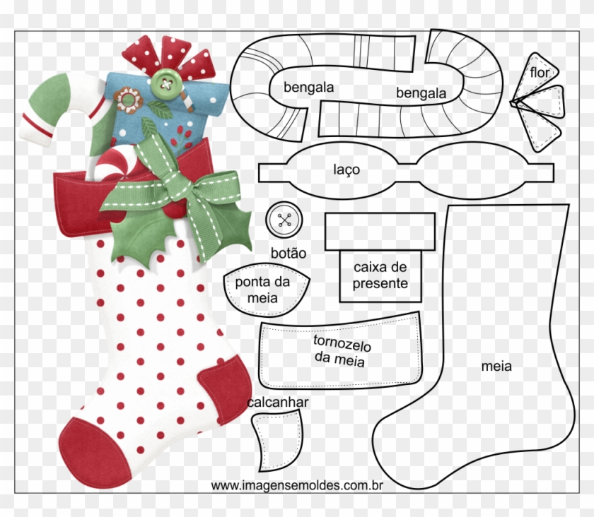 Molde De Natal Para Eva Feltro E Artesanato - Molde Meia De Natal Clipart