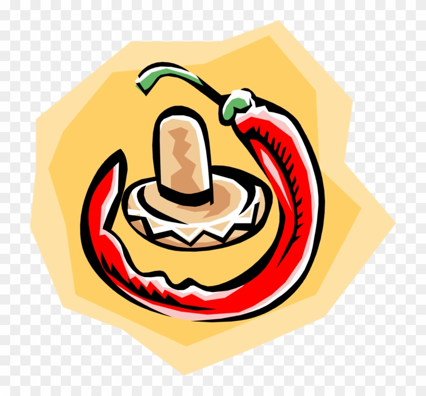 Vector Illustration Of Mexican Sombrero With Hot Chili - Illustration Clipart