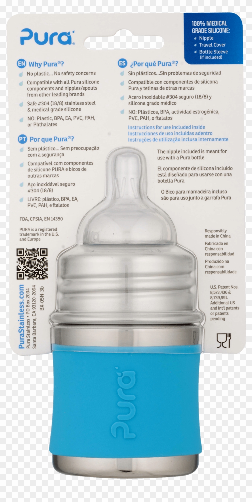 Pura Stainless Steel Infant Bottle 0 Months Aqua Blue - Pura Kiki Clipart
