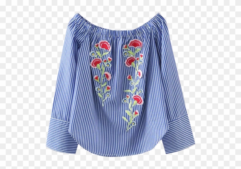 Fancy Embroidered Off Shoulder Striped Blouse - Off Shoulder Striped Shirt Clipart