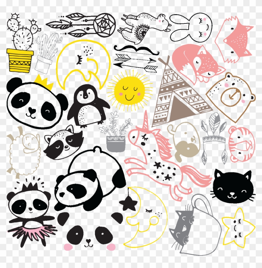 Stickers Animaux Scandinaves Les Pandas Et Ses Amis Clipart