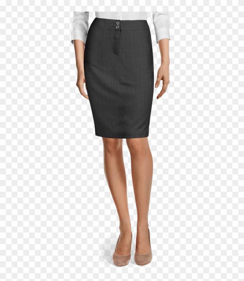 Grey Striped Wool Pencil Skirt-view Front - Business Attire For Women Clipart #3419971