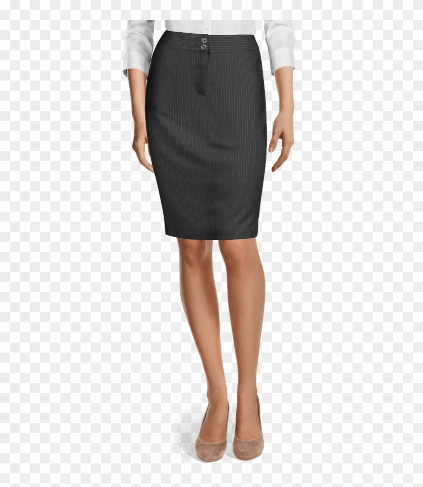 Grey Striped Wool Pencil Skirt-view Front - Business Attire For Women Clipart