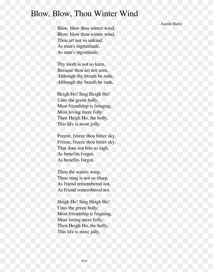 Blow, Blow, Thou Winter Wind Sheet Music Composed By - Letra De La Cancion I Like It Clipart
