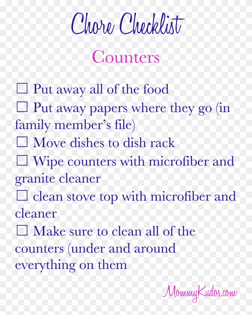 Mommy Kudos Kids Chore Checklist- Counters - Similarities Java And C++ Clipart