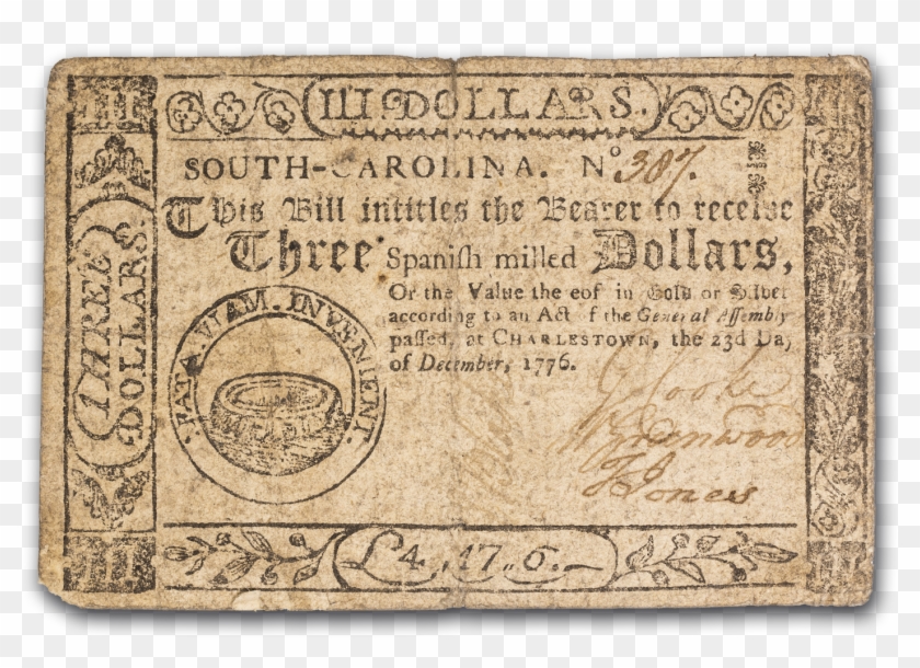 1776 3 Dollars South Carolina Note 12/23/1776 Vf - Circle Clipart