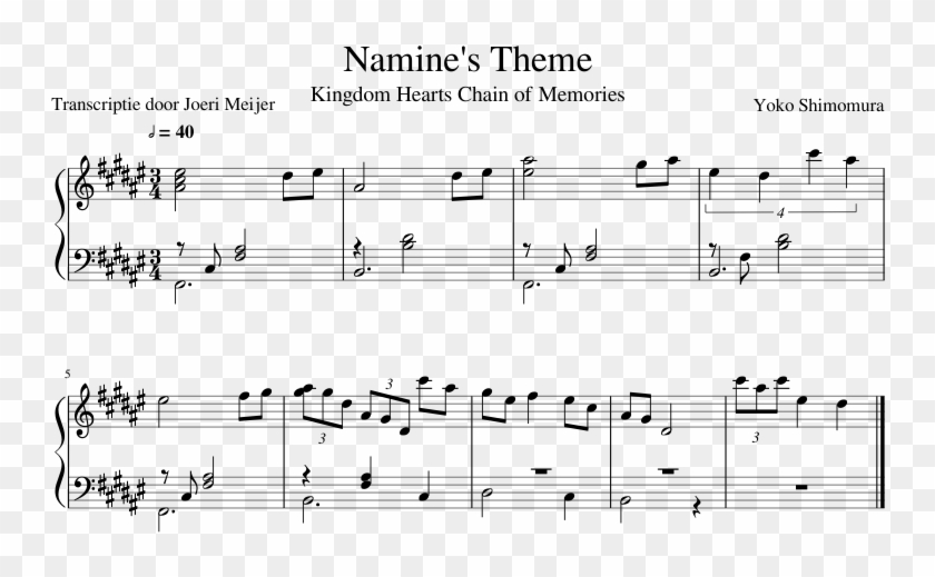 Namine's Theme Sheet Music Composed By Yoko Shimomura - Kingdom Hearts Namine Theme Piano Sheet Music Clipart #3433583