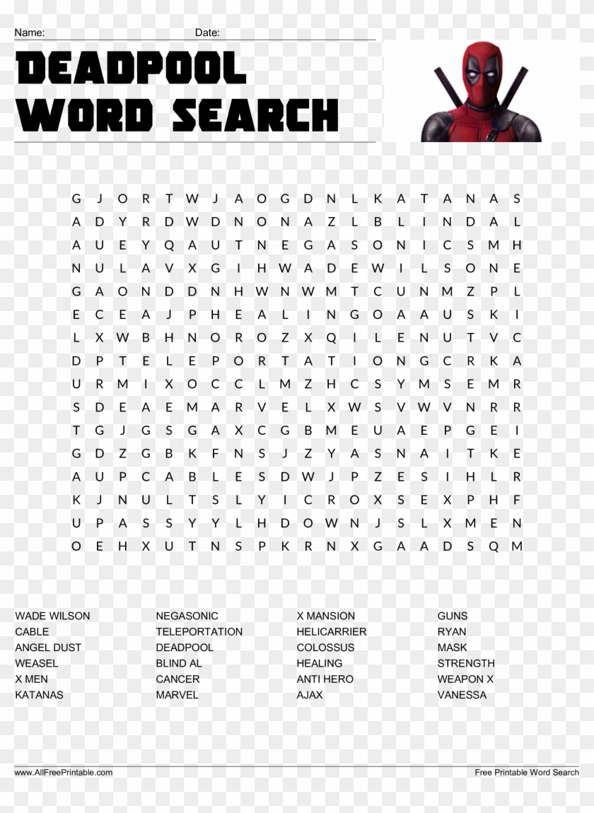 Deadpool Word Search Main Image - Free Printable Groundhog Day Word Search Clipart #3437197