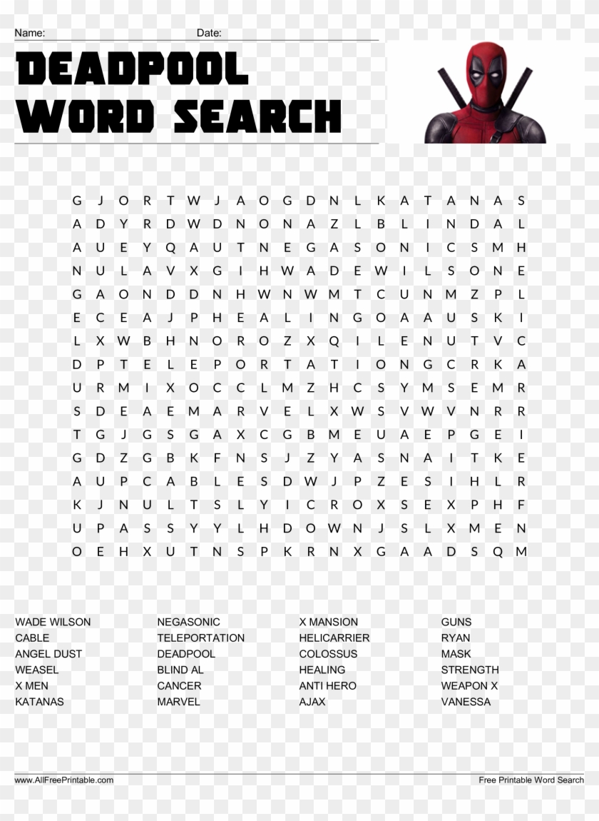 Deadpool Word Search Main Image - Free Printable Groundhog Day Word Search Clipart
