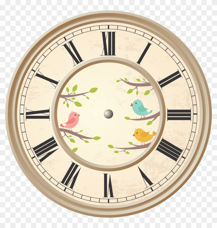 Horloge Avec Chiffres Romains Oiseaux - Clock Design Vector Clipart #3437547