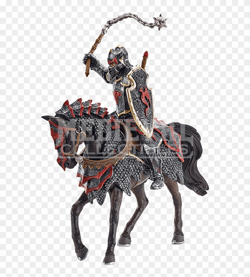 Mounted Dragon Knight With Flail Figurine - Medieval Knight With Flail Clipart