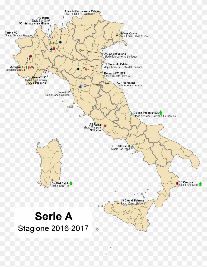 Serie A 2016-17 - Map Of Italy Clipart #3440960