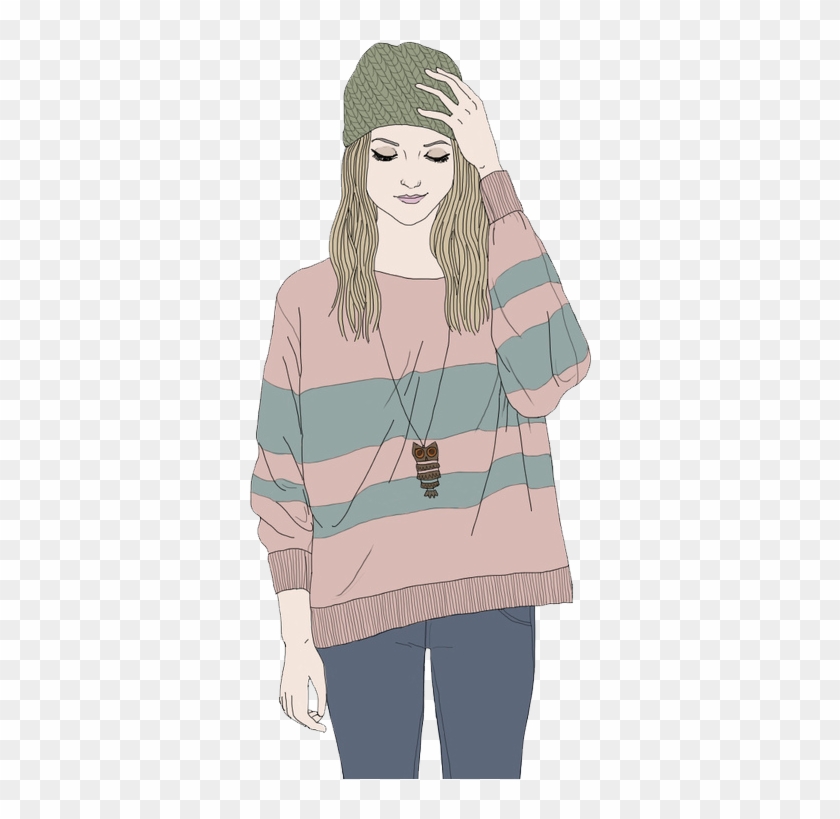 Fashion Drawing Hipster - Draw A Girl With A Sweater Clipart #3450754