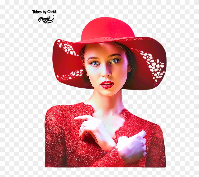 Femme Au Chapeau Rouge - Tube Femme En Rouge Png Clipart #3451701