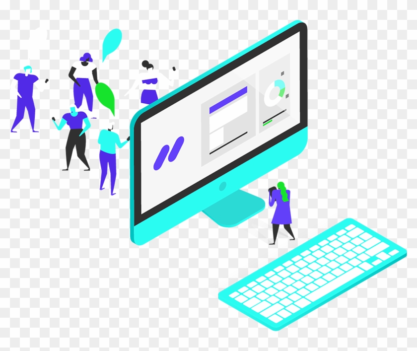 Illustration Of People Around Computer - Graphic Design Clipart
