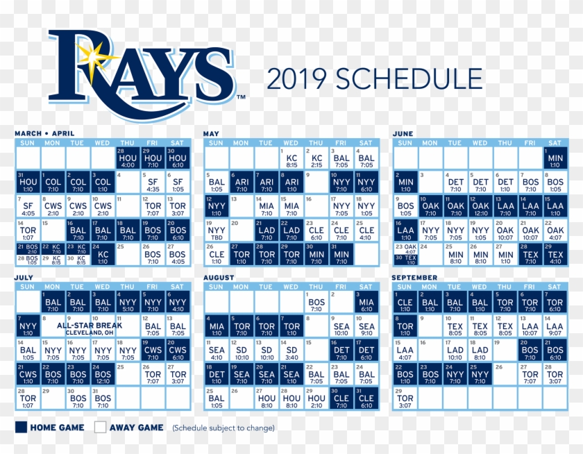 Download The 2019 Tampa Bay Rays Schedule - Tampa Bay Rays Schedule 2018 Clipart