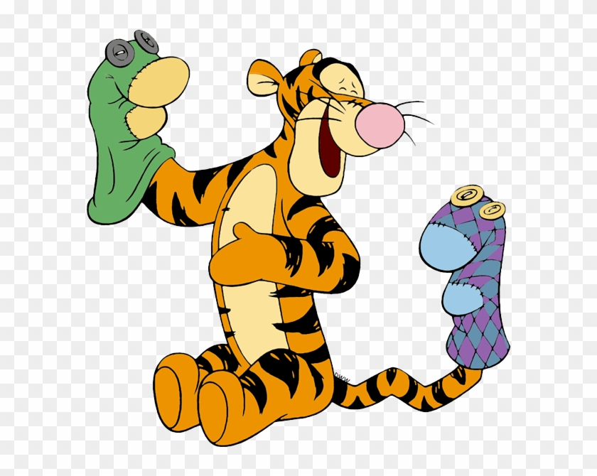 Clip Art Of Tigger With Sock Puppets - Pooh - Png Download