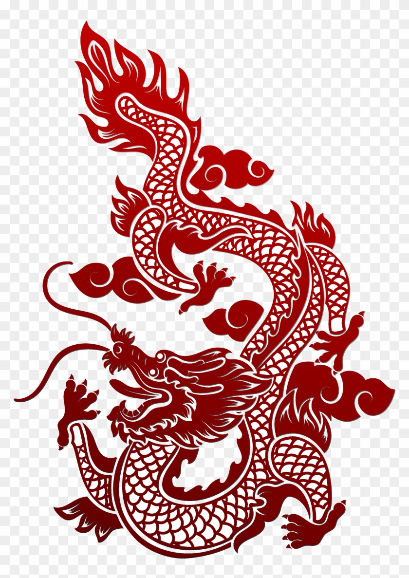 Asian Vector Dragon Frame - Chinese Red Dragon On Transparent Background Clipart