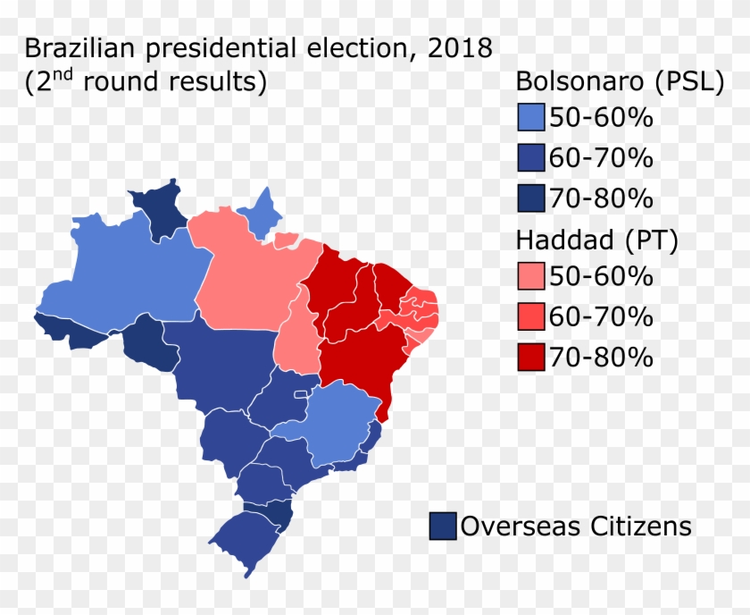 Map Of Results For Each State And The Federal District - Brazil Elections Map 2018 Clipart