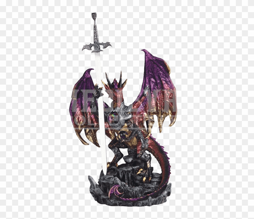 Armoured Jewel Dragon With Sword Statue - Dragon With Sword Statue Clipart #3469652
