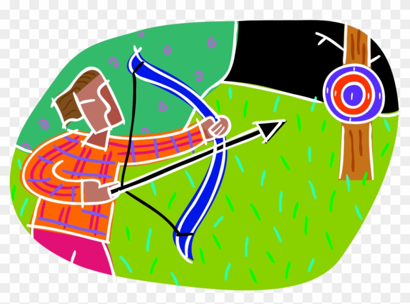 Vector Illustration Of Archer With Bow And Arrow Shoots - Graphic Design Clipart