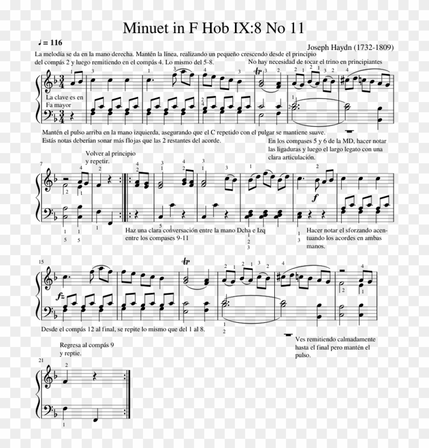 Minuet In F Hob Ix 8 No - Sheet Music Clipart #3473689