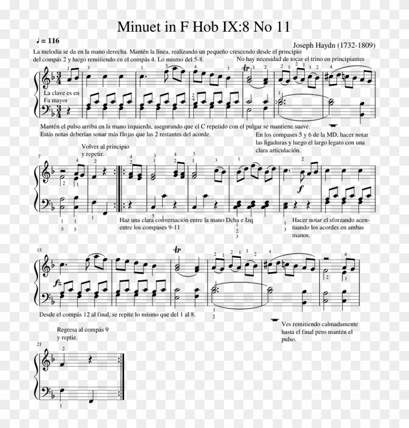 Minuet In F Hob Ix 8 No - Sheet Music Clipart #3473689