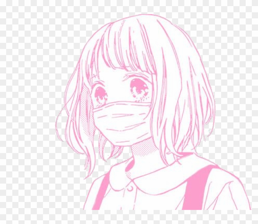 #anime #animegirl #manga #mask #japanese #kawaii #pink - Manga Girl Short Hair Clipart