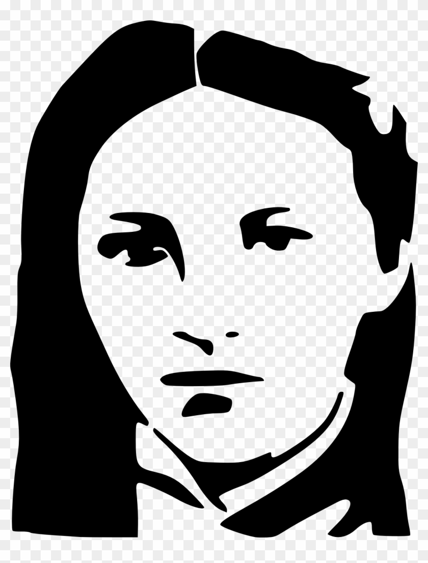 Black And White Drawing Of Young Woman's Face - Gambar Wajah Hitam Putih Clipart
