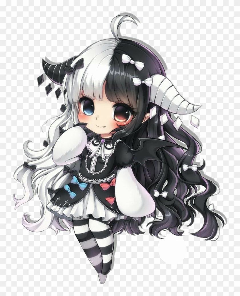 Chibi Demon Cute Black Blackandwhite Anime Kawaii Anime Girl Half Black And White Hair Clipart 3490462 Pikpng - kawaii chibi anime girl roblox