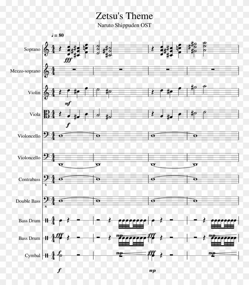 Zetsu's Theme Sheet Music 1 Of 14 Pages - Sheet Music Clipart