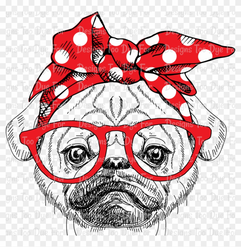 Pug With Glasses Red Rock Design Co - Bandana Headband Vector Png Clipart #3491560