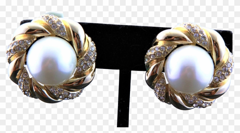 Vintage New Large Ciner Button Earrings With White - Earrings Clipart #3493803