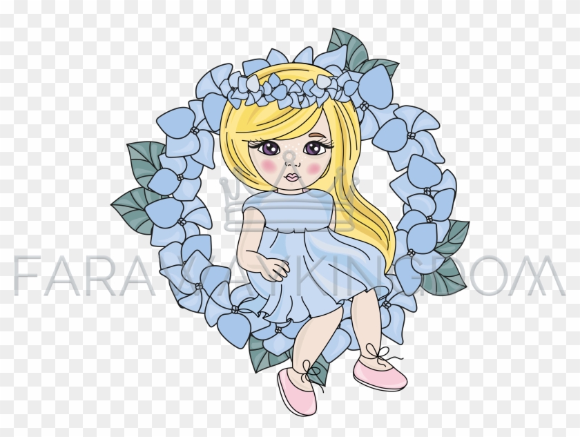 Blue Wreath Spring Girl Season Holiday Vector Illustration - Cartoon Clipart #3494245