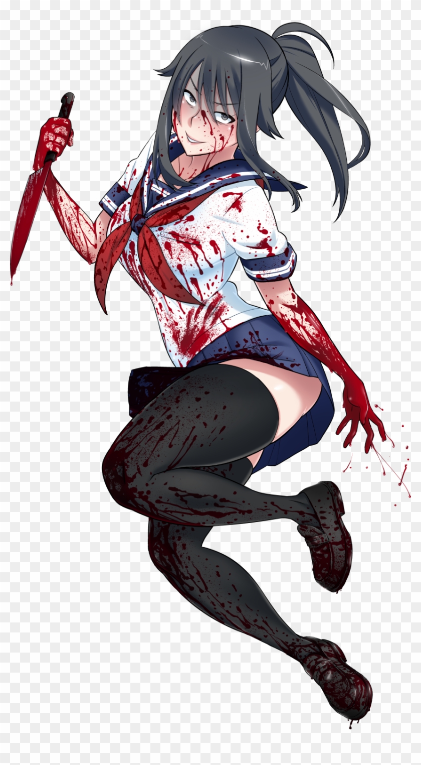 Absurdres Black Eyes Black Hair Blood Highres Knife - Ayano Aishi Yandere Simulator Clipart