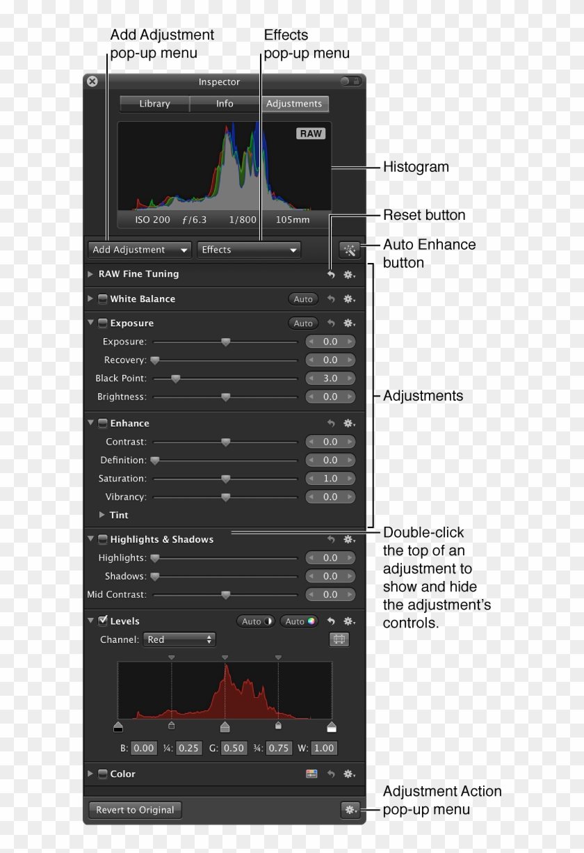 Controls In The Adjustments Pane Of The Inspector Hud Exporter
