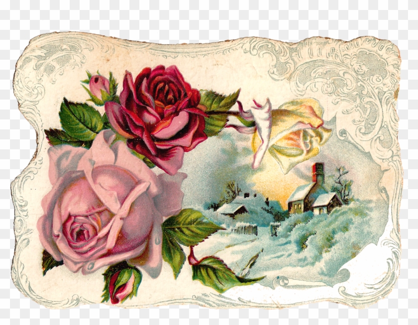 Free Digital Flower Pink Rose Corner Design Graphic - Vintage Flower Corner Png Clipart #3499102