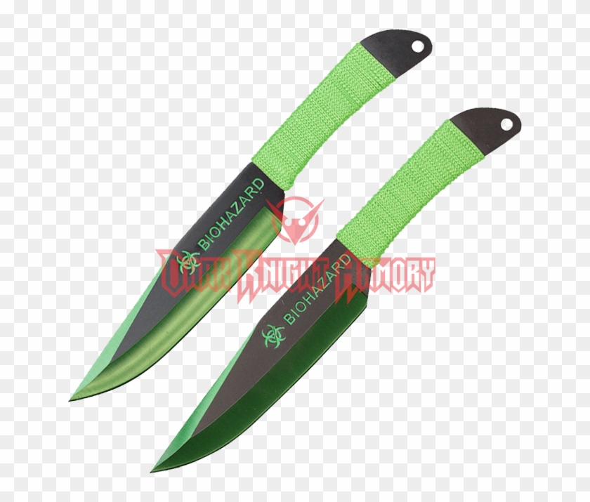 2 Piece Biohazard Green Edge Throwing Knives - Hunting Knife Clipart