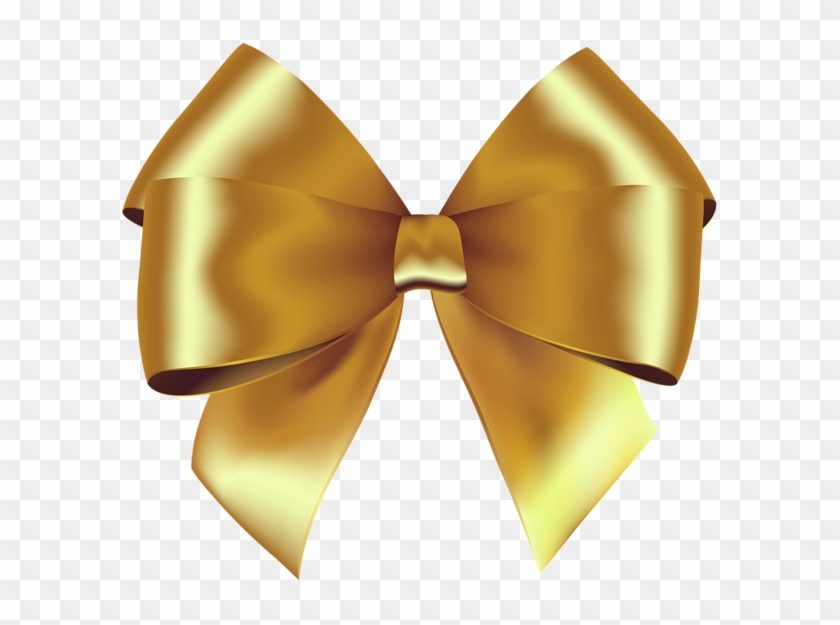 Gold Bow Png Image - Gold Silk Christmas Bow Png Clipart #351819