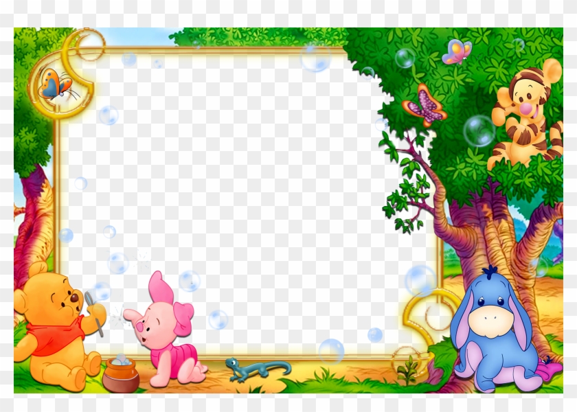 Kids Transparent Frame With Winnie The Pooh - Winnie The Pooh Birthday Background Clipart #351941
