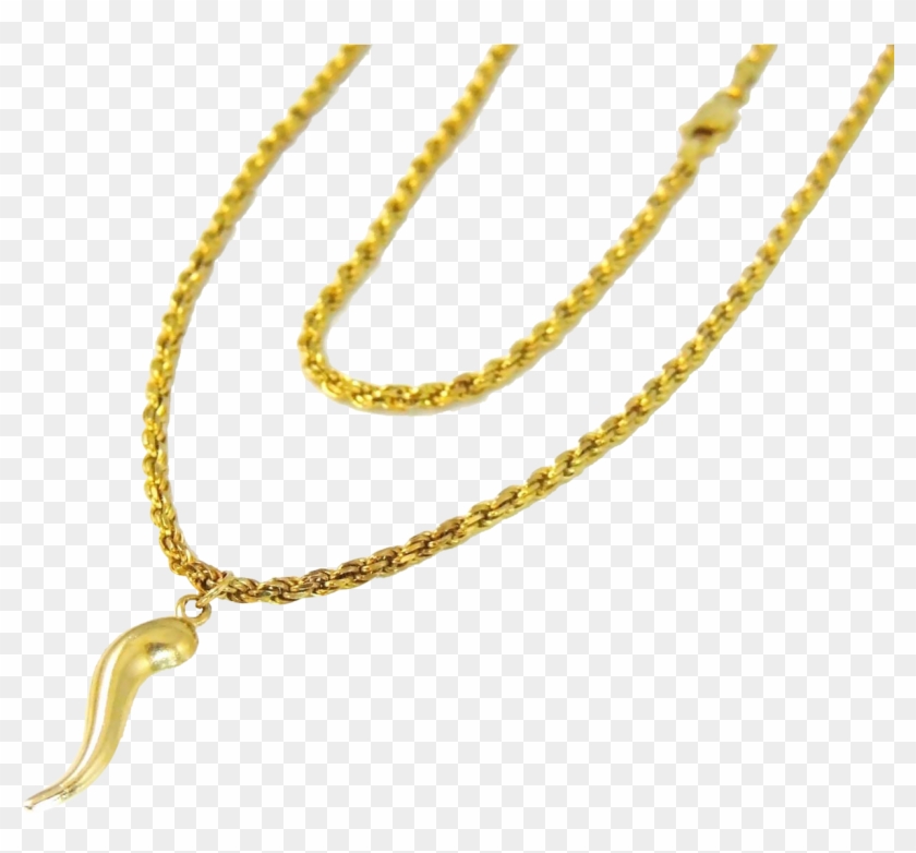 14k Gold Rope Chain Necklace Italy 24 Inch Horn Pendant - ティファニー シルバー ビーズ ネックレス Clipart #353242