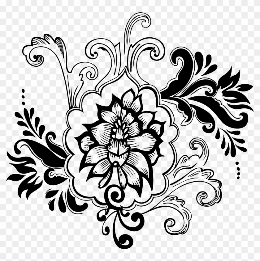 Clipart Free Stock Hd Drawings Of Designs Library Graphic - Vector Flower Black And White Png Transparent Png #355292