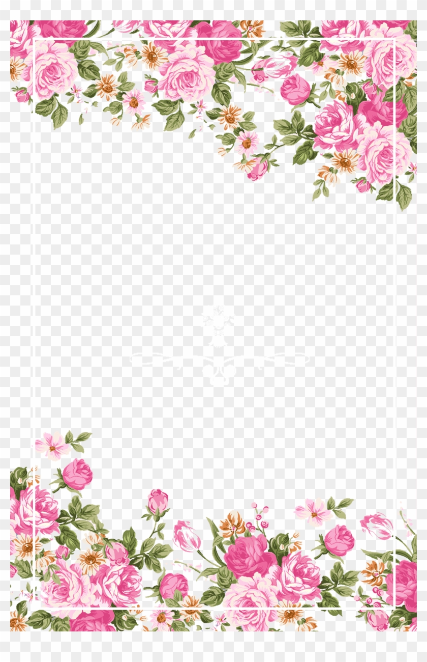 Wedding Invitation Paper Flower Rose Pink - Pink Flower Border Png Clipart #357609