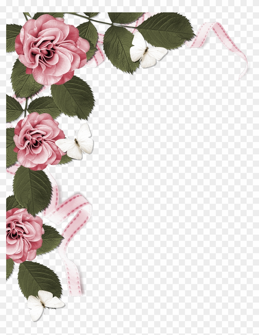 Rose Page Border - Dusty Rose Flower Border Clipart