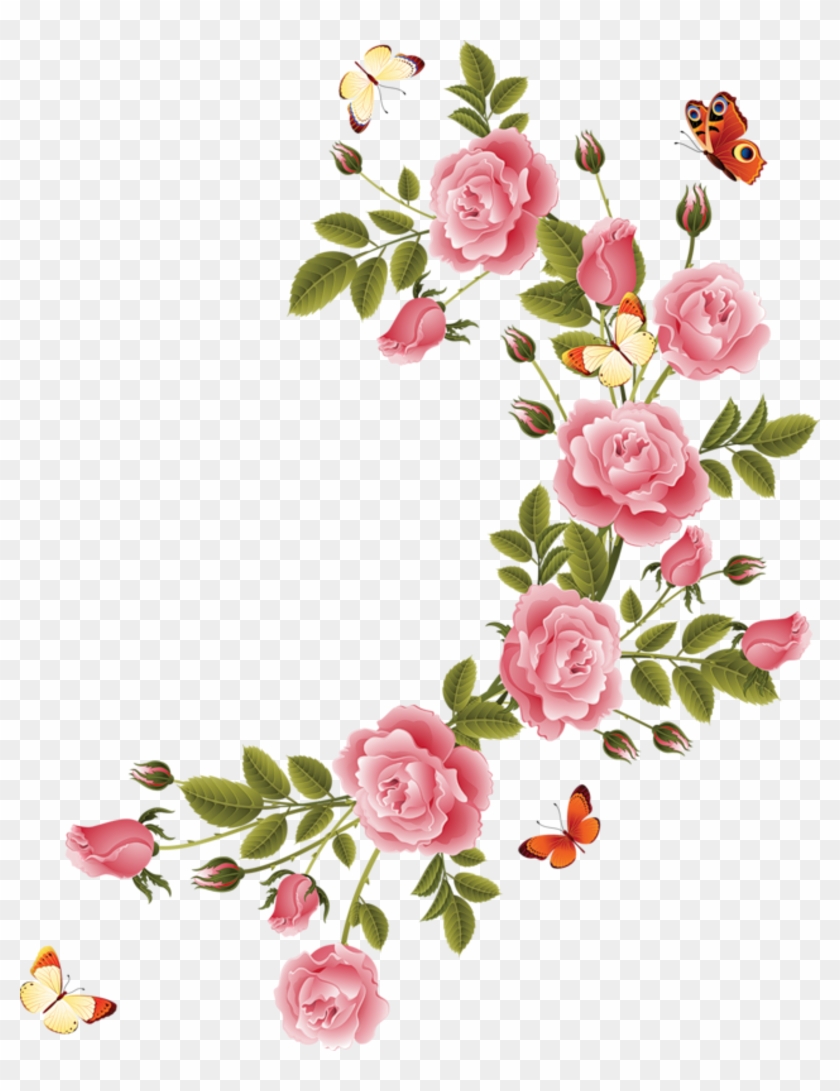 Romantic Pink Flower Border Png File - Flower Png Border Clipart #358391