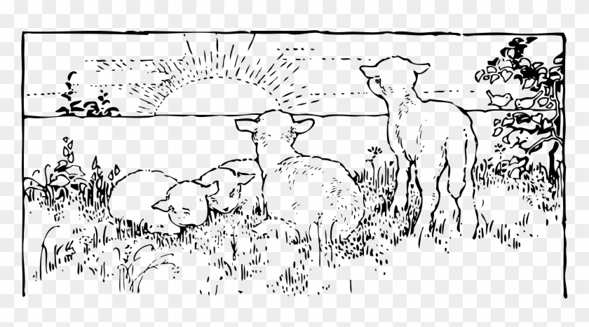 The Lambs Are In The Sunrise - Morning Clip Art Black And White - Png Download #359422