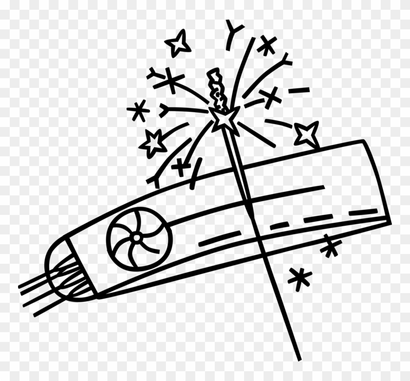 Fireworks Explosive Pyrotechnics Vector Image Illustration - Line Art Clipart #3503170