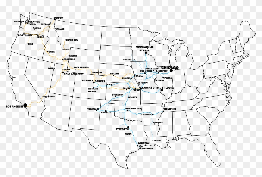 Map Showing The Combined Union Pacific And Rock Island - Map Clipart #3507098