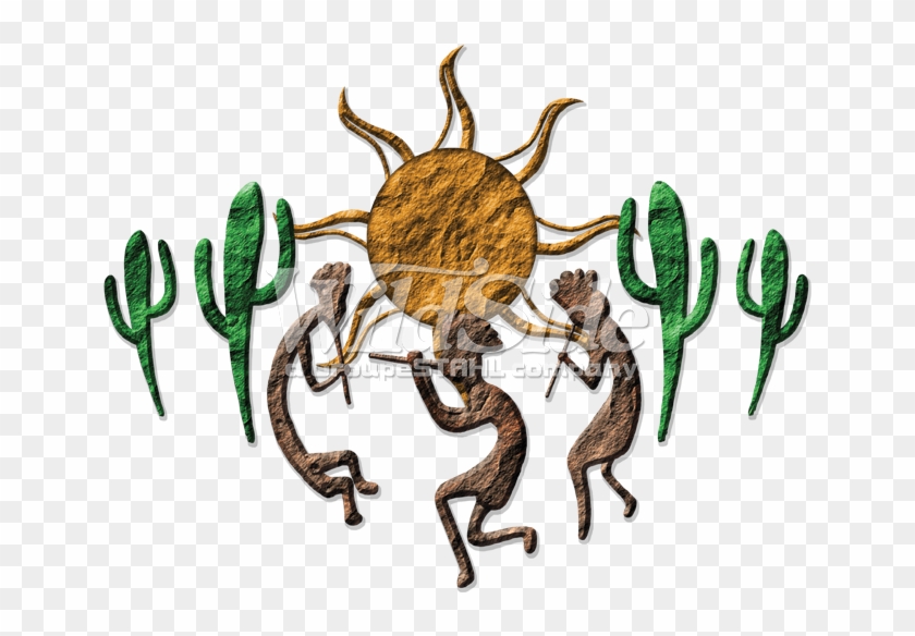 3 Kokopelli Sun & Cactus - Illustration Clipart #3511921